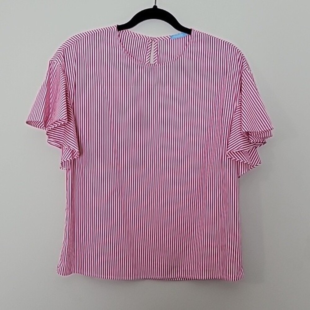 J. McLaughlin stripe flutter sleeve top Size S Preppy Office
